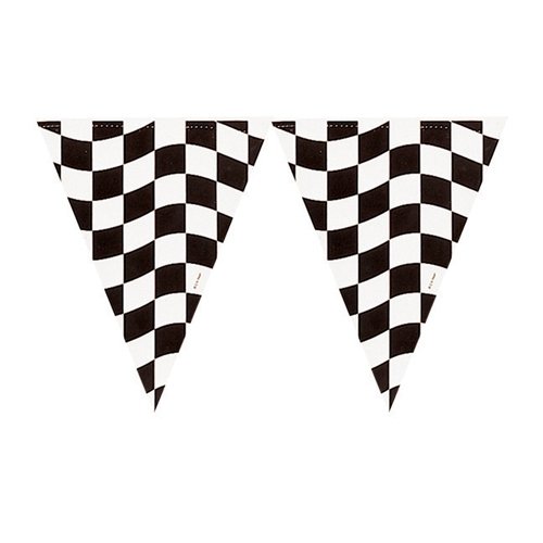 Black & White Check Flag Pennant Banner 26cm x 3.66m - party supplies australia