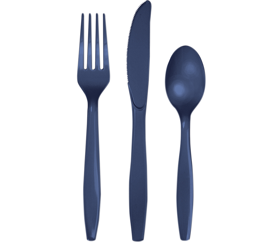 Navy Blue Cutlery Set Plastic - party supplies australia