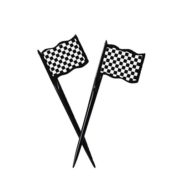 Black & White Check Racing Flags Picks Plastic 9cm x 3cm - party supplies australia