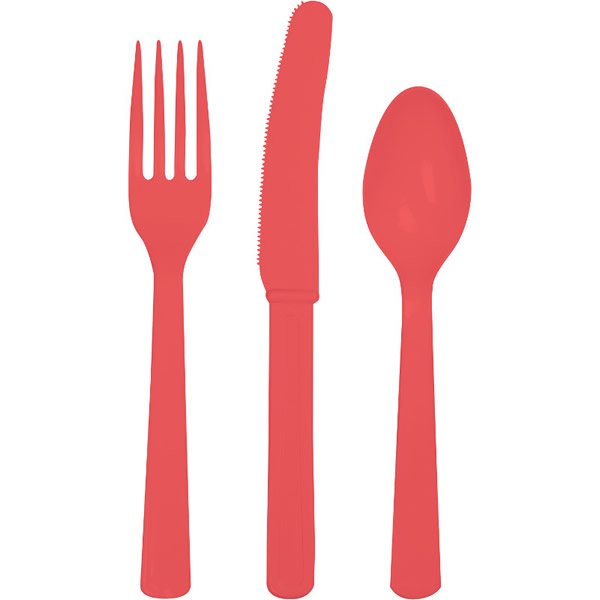 Coral Cutlery Set Plastic - party supplies australia