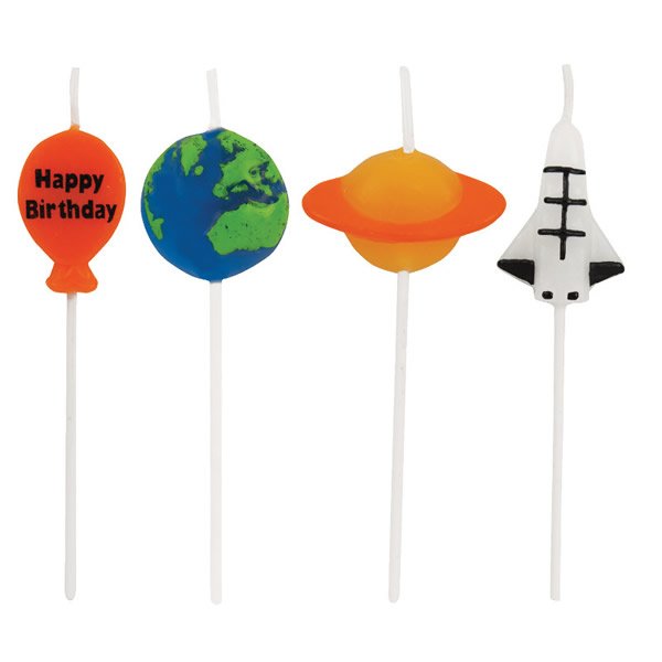 Space Blast Pick Candles Happy Birthday 8cm - party supplies australia