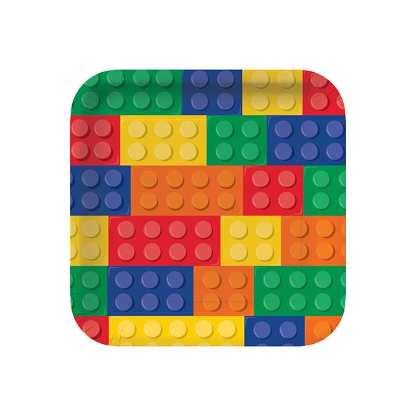 Block Party Dinner Plates Square Paper 23cm - party supplies australia