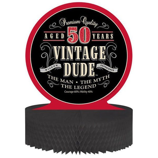 Vintage Dude 50th Birthday Centrepiece Honeycomb 30cm - party supplies australia
