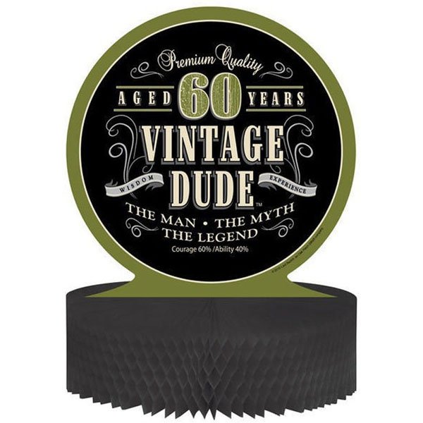 Vintage Dude 60th Birthday Centrepiece Honeycomb 30cm - party supplies australia