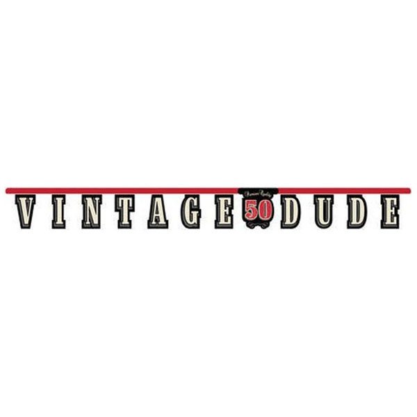 Vintage Dude 50th Birthday Jointed Banner 18cm x 1.7m - party supplies australia