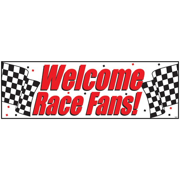 Black & White Check Giant Party Banner Welcome Race Fans! - party supplies australia