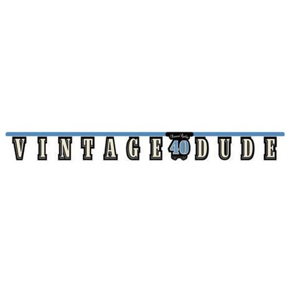 Vintage Dude 40th Birthday Jointed Banner 18cm x 1.7m - party supplies australia