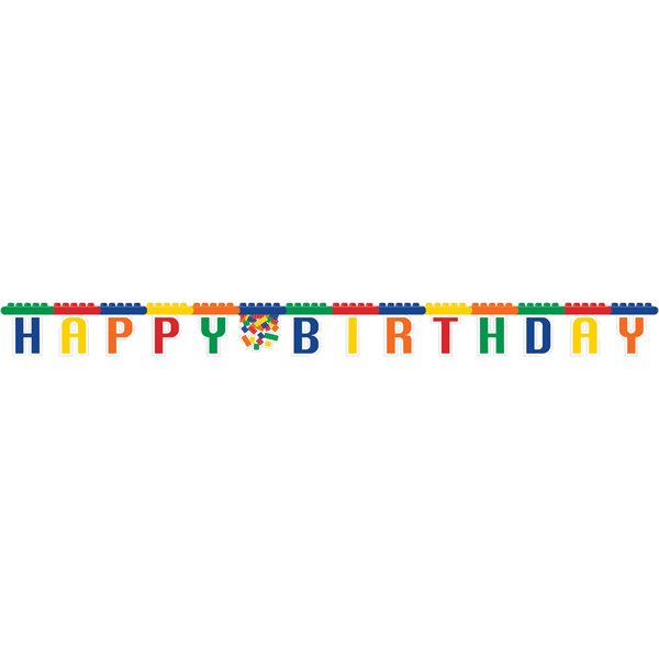 Block Party Happy Birthday Jointed Banner 18cm x 2.3m - party supplies australia