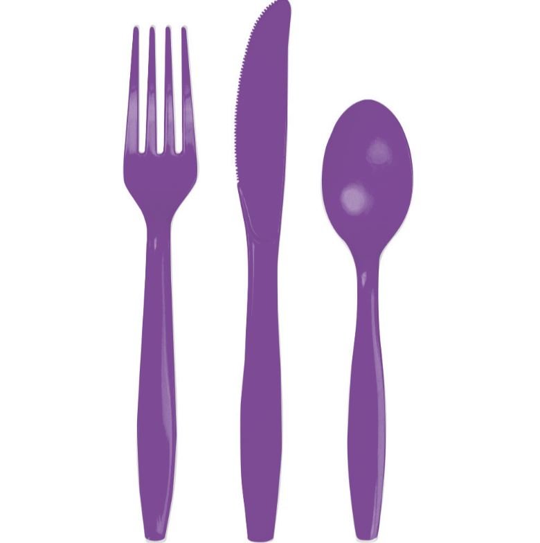 Amethyst Purple Cutlery Set Plastic - party supplies australia