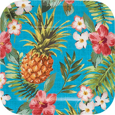 Aloha Lunch Plates Luau Square Paper 18cm - party supplies australia