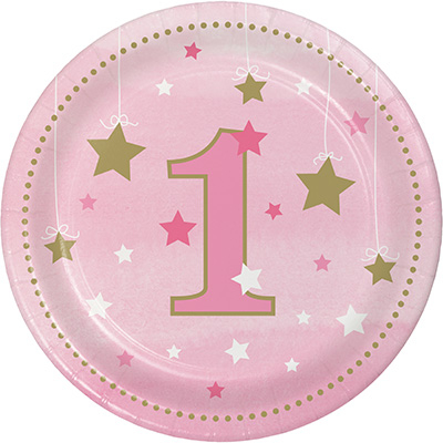 One Little Star Girl Lunch Plates 1st Birthday Paper 18cm - party supplies australia