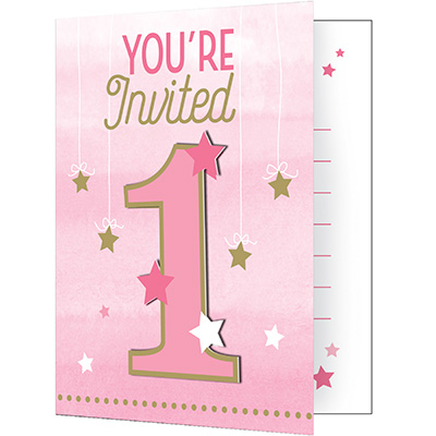 One Little Star Girl Invitations 1st Birthday 12cm x 10cm - party supplies australia