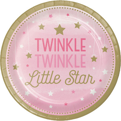 One Little Star Girl Lunch Plates Twinkle Twinkle Little Star Paper 18cm - party supplies australia