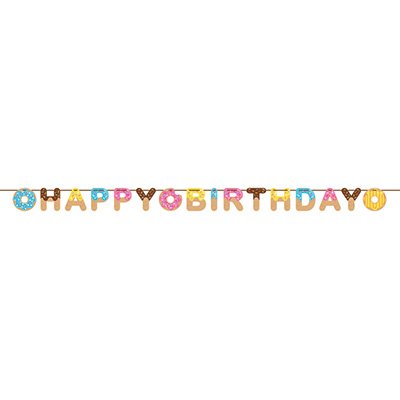 Donut Time Happy Birthday Ribbon Banner 15cm x 2.6m - party supplies australia