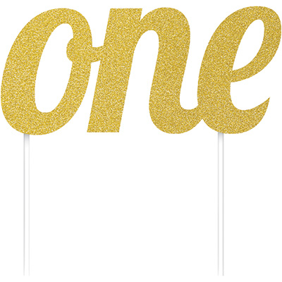 Cake Topper one Gold Glittered - party supplies australia