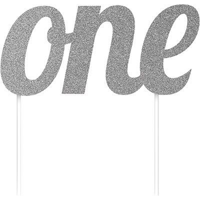 Cake Topper one Silver Glittered - party supplies australia