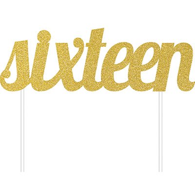 Cake Topper sixteen Gold Glittered - party supplies australia