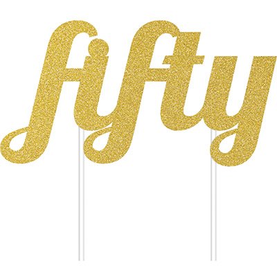 Cake Topper fifty Gold Glittered - party supplies australia