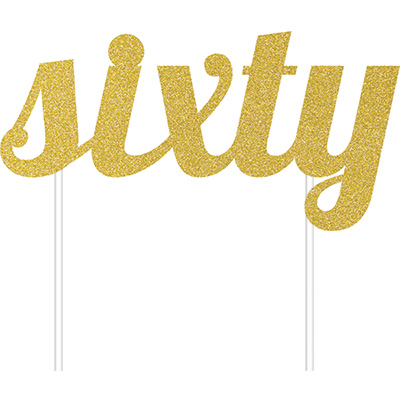Cake Topper sixty Gold Glittered - party supplies australia