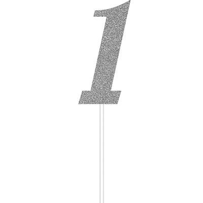 Cake Topper Number 1 Silver Glittered - party supplies australia