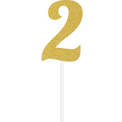 Cake Topper Number 2 Gold Glittered - party supplies australia