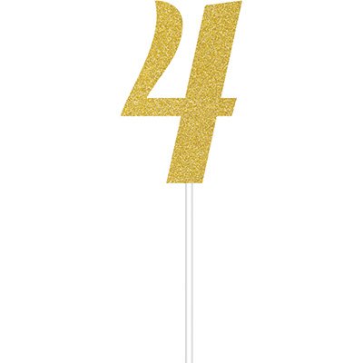 Cake Topper Number 4 Gold Glittered - party supplies australia