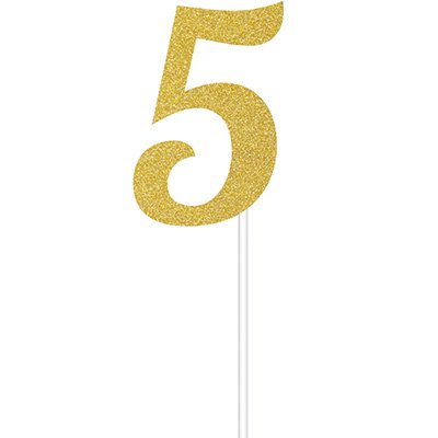 Cake Topper Number 5 Gold Glittered - party supplies australia