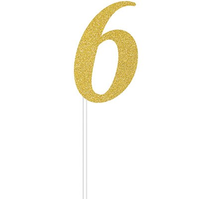 Cake Topper Number 6 Gold Glittered - party supplies australia