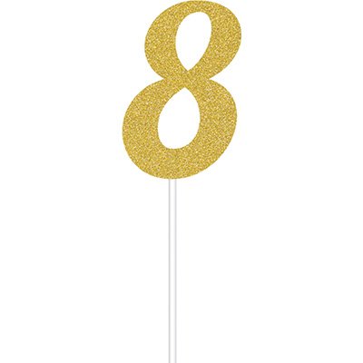Cake Topper Number 8 Gold Glittered - party supplies australia