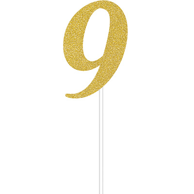 Cake Topper Number 9 Gold Glittered - party supplies australia