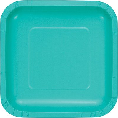 Teal Lagoon Square Lunch Plates Paper 18cm - party supplies australia