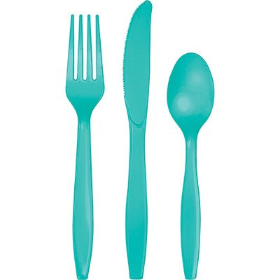 Teal Lagoon Cutlery Set Plastic - party supplies australia