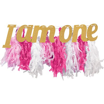 High Chair Decoration Kit Pink I am one Glittered - party supplies australia