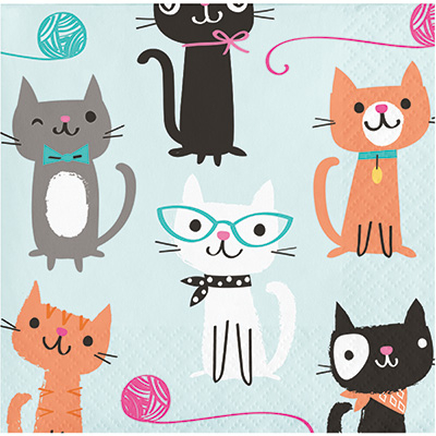 Purrfect Party Beverage Napkins - party supplies australia