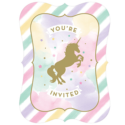 Unicorn Sparkle Invitations Postcard Style Foil Stamped 15cm x 10cm - party supplies australia