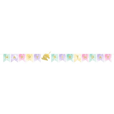 Unicorn Sparkle Happy Birthday String Banner Foil Stamped 14cm x 2.4m - party supplies australia