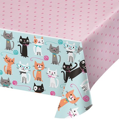 Purrfect Party Tablecover Plastic All Over Print 137cm x 259cm - party supplies australia