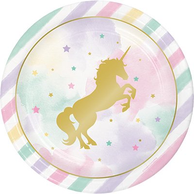 Unicorn Sparkle Dinner Plates Paper & Gold Foil Stamped 22cm - party supplies australia