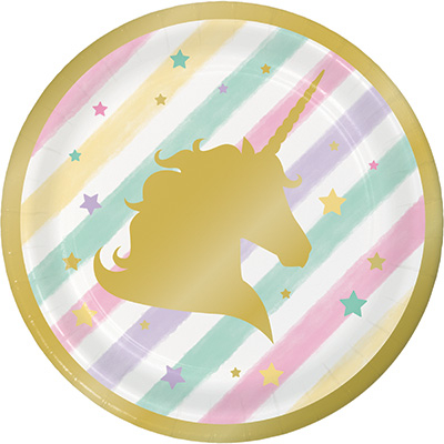 Unicorn Sparkle Lunch Plates Paper & Gold Foil Stamped 18cm - party supplies australia