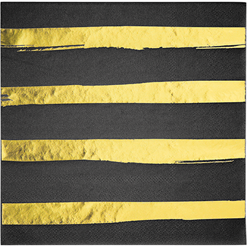 Touch of Colour Black Velvet & Gold Foil Striped Lunch Napkins - party supplies australia