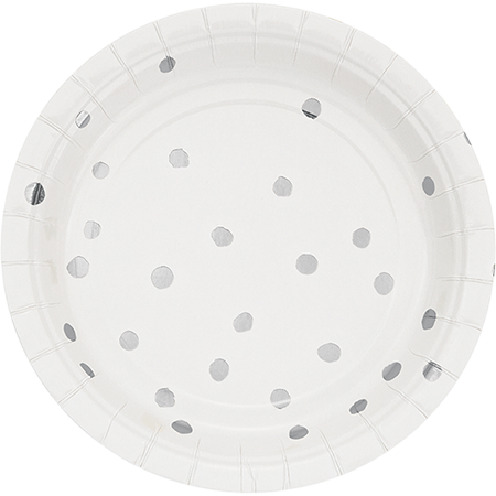 Touch of Colour White & Silver Foil Dots Lunch Plates Paper 18cm - party supplies australia