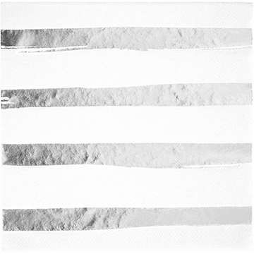 Touch of Colour White & Silver Foil Striped Lunch Napkins - party supplies australia