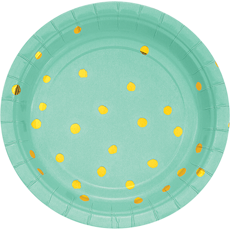 Touch of Colour Fresh Mint & Gold Foil Dots Lunch Plates Paper 18cm - party supplies australia