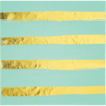 Touch of Colour Fresh Mint & Gold Foil Striped Lunch Napkins - party supplies australia