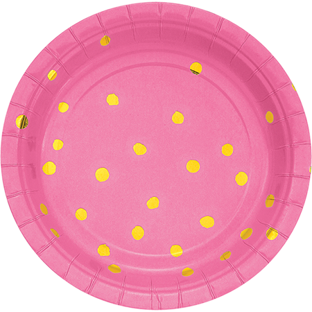Touch of Colour Candy Pink & Gold Foil Dots Lunch Plates Paper 18cm - party supplies australia