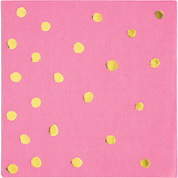 Touch of Colour Candy Pink & Gold Foil Dots Beverage Napkins - party supplies australia