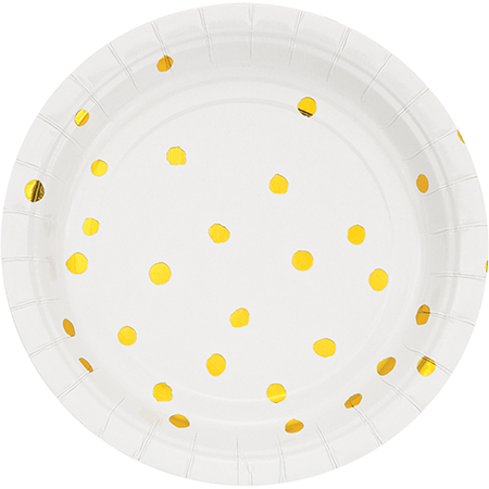 Touch of Colour White & Gold Foil Dots Lunch Plates Paper 18cm - party supplies australia