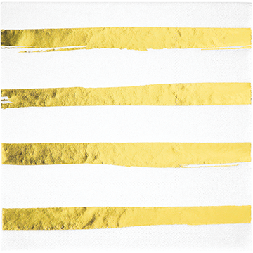 Touch of Colour White & Gold Foil Striped Lunch Napkins - party supplies australia