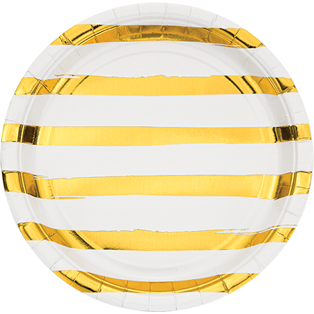 Touch of Colour White & Gold Foil Striped Dinner Plates Paper 22cm - party supplies australia