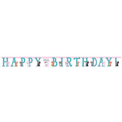 Purrfect Party Happy Birthday Jointed Banner 18cm x 2.1m - party supplies australia